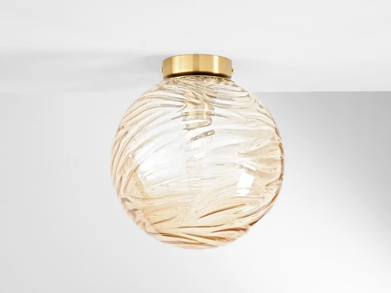 Kleine Deckenleuchte NEREIDE Glaskugel Wellenmuster Champagner, Ø 25cm