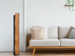 Kleine dimmbare LED Stehleuchte mit Naturholz, Höhe 120cm