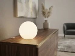 Kleine Glas Kugel Tischlampe PINGPONG Weiß Ø 20cm