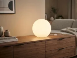 Kleine Glas Kugel Tischlampe PINGPONG Weiß Ø 20cm