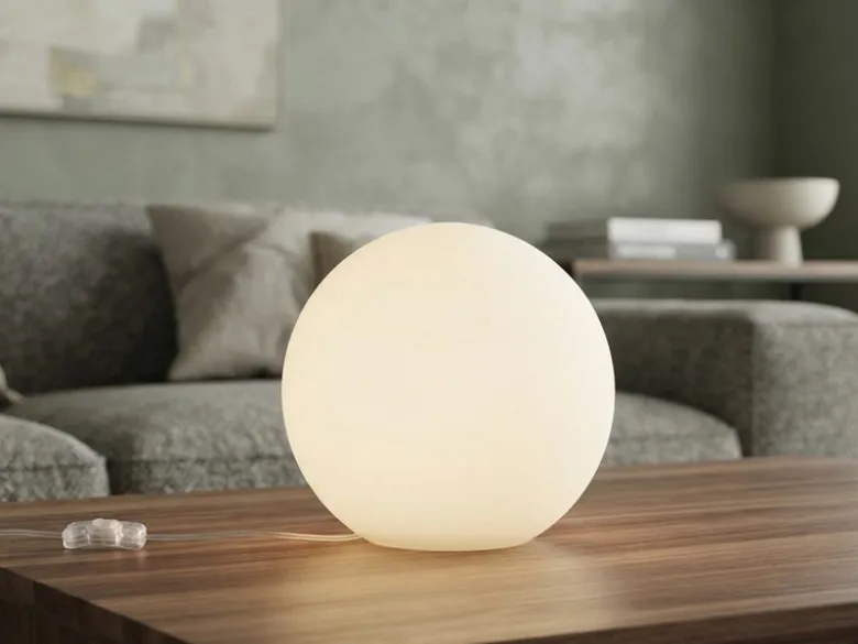 Kleine Glas Kugel Tischlampe Weiß Ø 20cm inkl. E27 LED