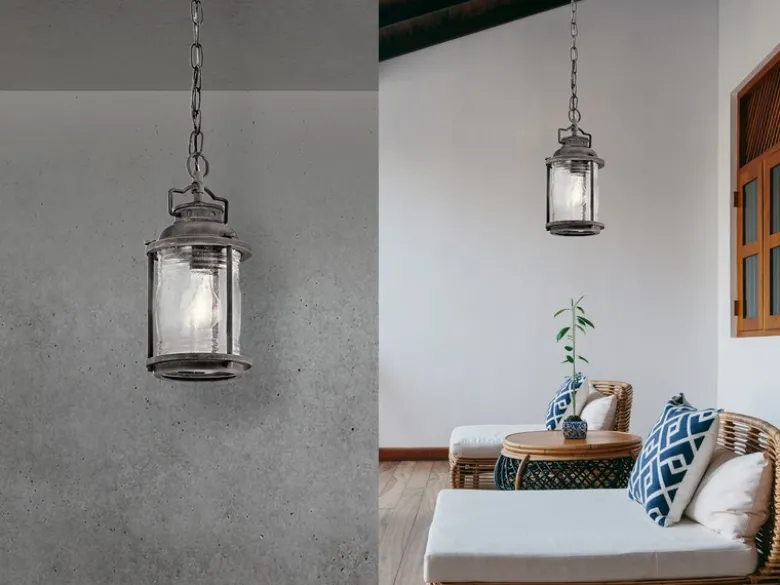 Kleine Industrial Pendelleuchte ASHLAND BAY für Innen & Außen, Anthrazit Ø15cm