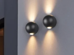 Kleine LED Außenwandleuchte AVISIO Up and Down, Kugel in Schwarz Ø 10cm