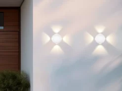 Kleine LED Außenwandleuchte AVISIO 4 flammig, Kugel in Weiß Ø 10cm