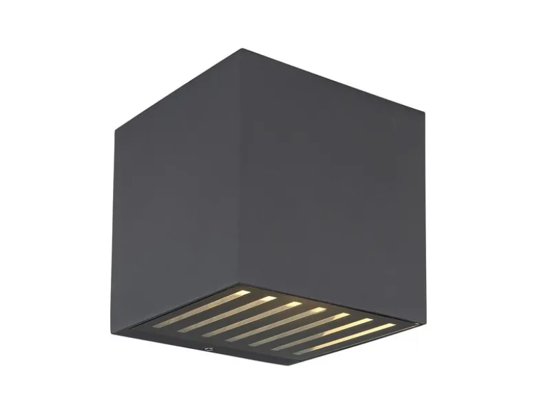 Kleine LED Außenwandleuchte ILLI Würfel aus Aluminium in Anthrazit, 10x10cm