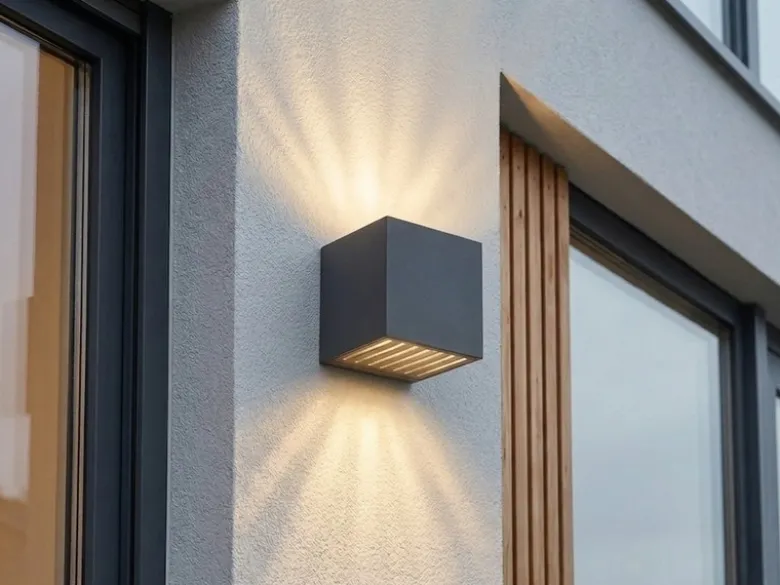 Kleine LED Außenwandleuchte ILLI Würfel aus Aluminium in Anthrazit, 10x10cm