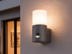 Kleine LED Außenwandleuchte mit Bewegungsmelder, Anthrazit, Höhe 17,5cm