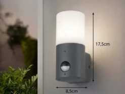 Kleine LED Außenwandleuchte mit Bewegungsmelder, Anthrazit, Höhe 17,5cm