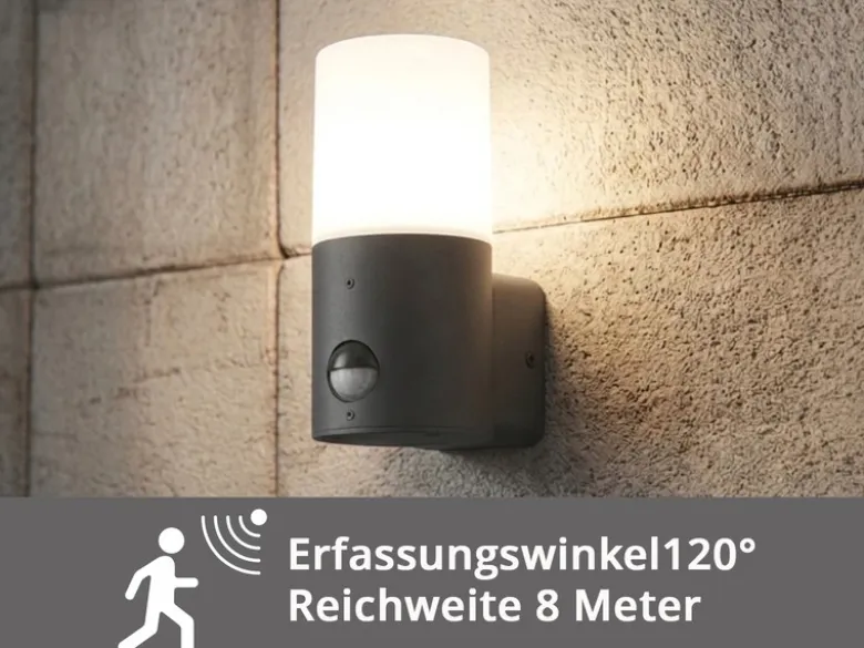 Kleine LED Außenwandleuchte mit Bewegungsmelder, Anthrazit, Höhe 17,5cm