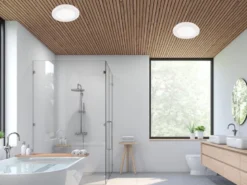 Kleine LED Deckenleuchte CAMILLUS flache Badezimmerlampe dimmbar Ø17cm Weiß IP44