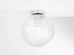 Kleine LED Deckenleuchte Glaskugel Wellenmuster Transparent, Ø25cm