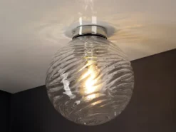 Kleine LED Deckenleuchte Glaskugel Wellenmuster Transparent, Ø 30cm