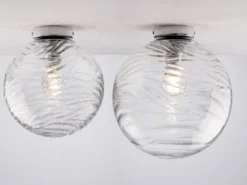 Kleine LED Deckenleuchte Glaskugel Wellenmuster Transparent, Ø 30cm