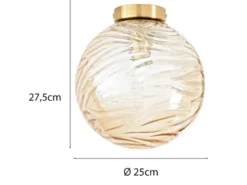Kleine LED Deckenleuchte Glaskugel Wellenmuster Champagner, Ø 25cm