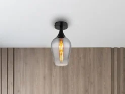 Kleine LED Deckenleuchte mit Rauchglas Lampenschirm, Ø 15cm