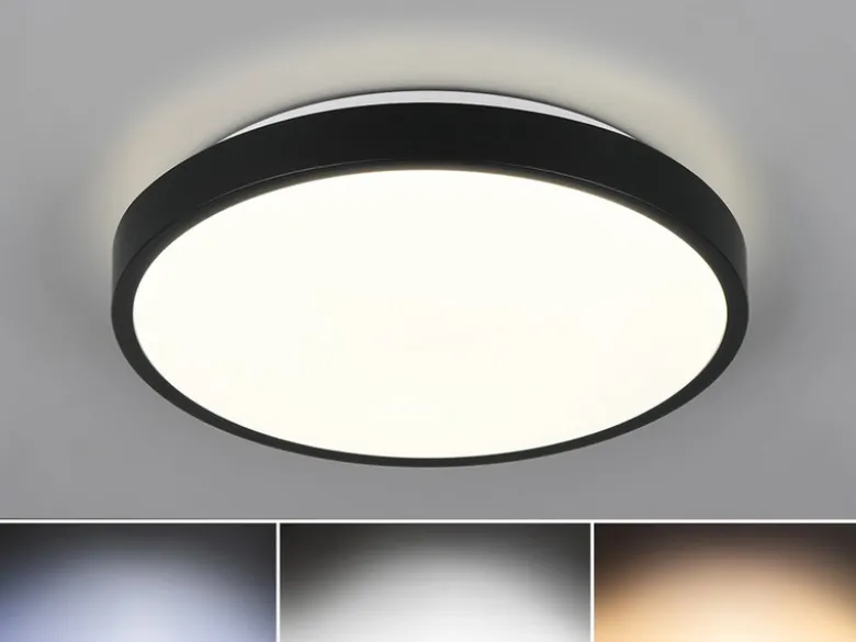 Kleine LED Deckenleuchte SLOPE ultraflach, Schwarz, Ø 28,5cm