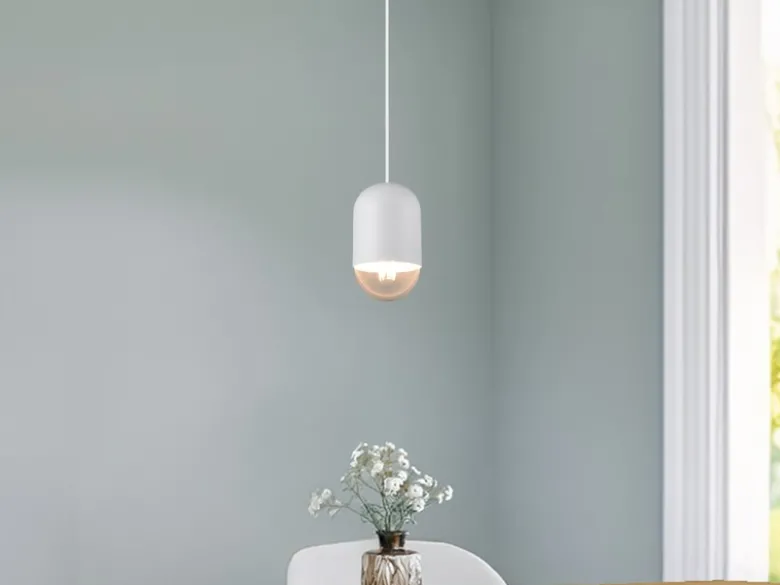 Kleine LED Pendelleuchte einflammig aus Metall in Weiß, Ø 10cm