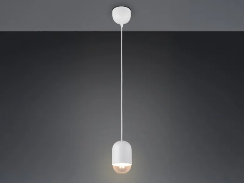 Kleine LED Pendelleuchte einflammig aus Metall in Weiß, Ø 10cm