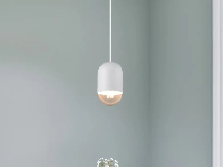 Kleine LED Pendelleuchte einflammig aus Metall in Weiß, Ø 10cm