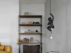 Kleine LED Pendelleuchte einflammig Affenlampe Schwarz, Breite 14,5cm