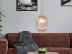 Kleine LED Pendelleuchte einflammig mit Glasschirm Bernstein Ø 21cm