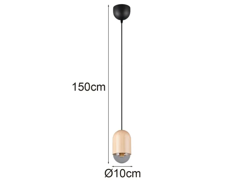 Kleine LED Pendelleuchte einflammig aus hellem Naturholz, Ø 10cm