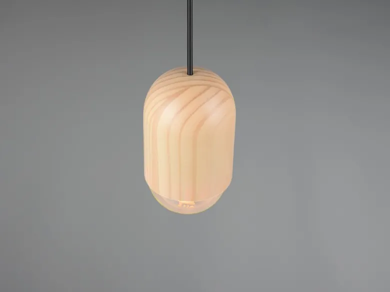 Kleine LED Pendelleuchte einflammig aus hellem Naturholz, Ø 10cm