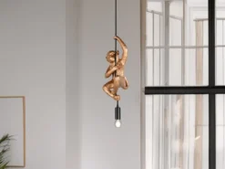 Kleine LED Pendelleuchte einflammig Affenlampe Schwarz Gold, Breite 14,5cm