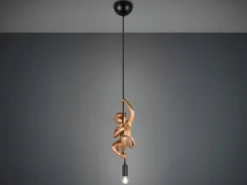 Kleine LED Pendelleuchte einflammig Affenlampe Schwarz Gold, Breite 14,5cm