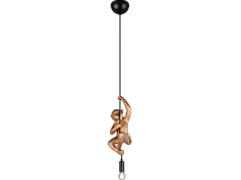 Kleine LED Pendelleuchte einflammig Affenlampe Schwarz Gold, Breite 14,5cm