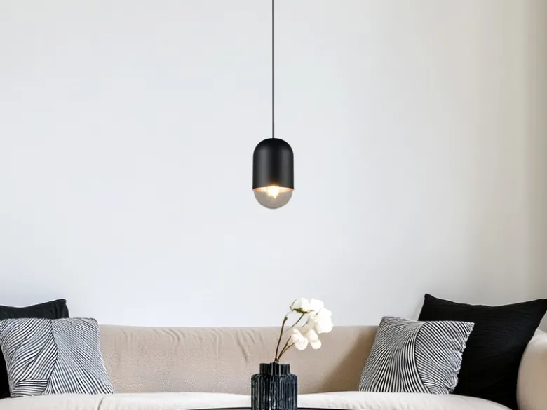 Kleine LED Pendelleuchte einflammig aus Metall in Schwarz, Ø 10cm