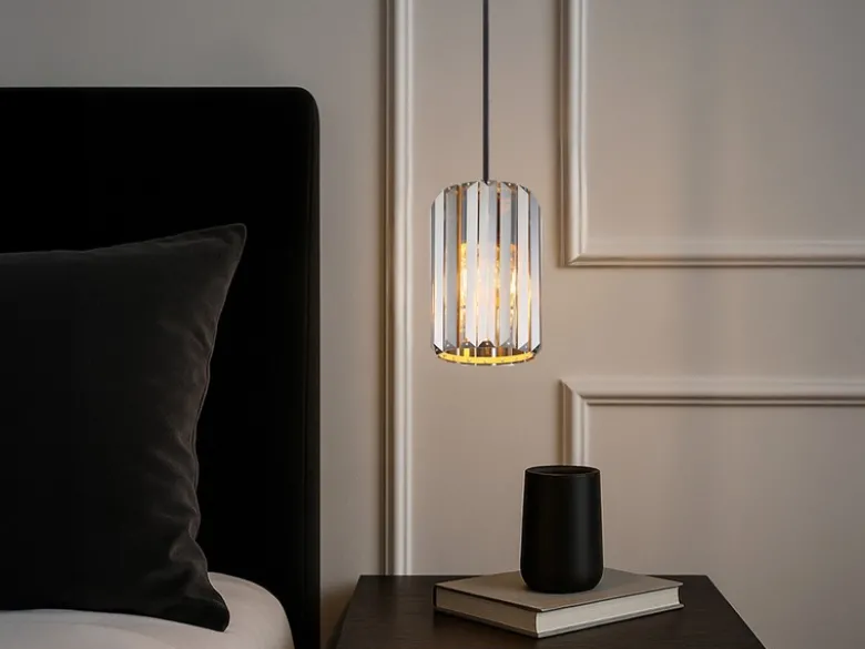Kleine LED Pendelleuchte einflammig mit Rauchglas Kristall Ø 13,5cm