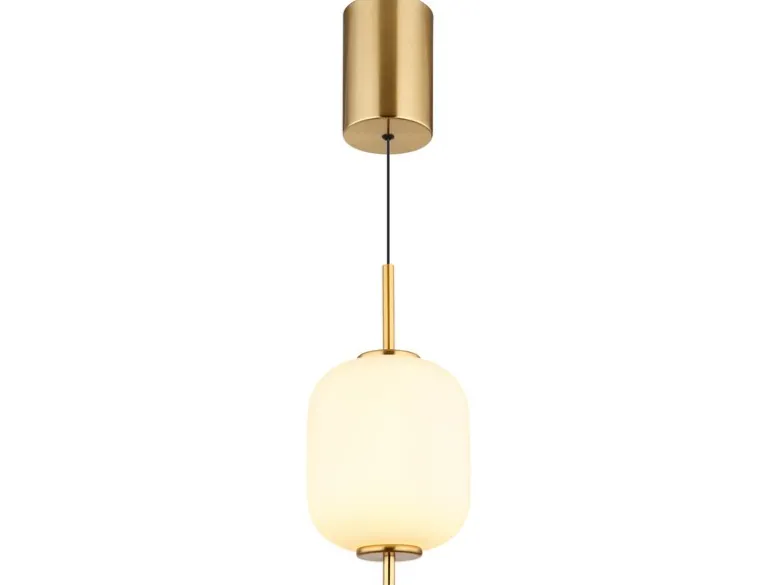 Kleine LED Pendelleuchte EWALD 1-flammig aus Metall Messing & Opalglas, Ø 13,5cm