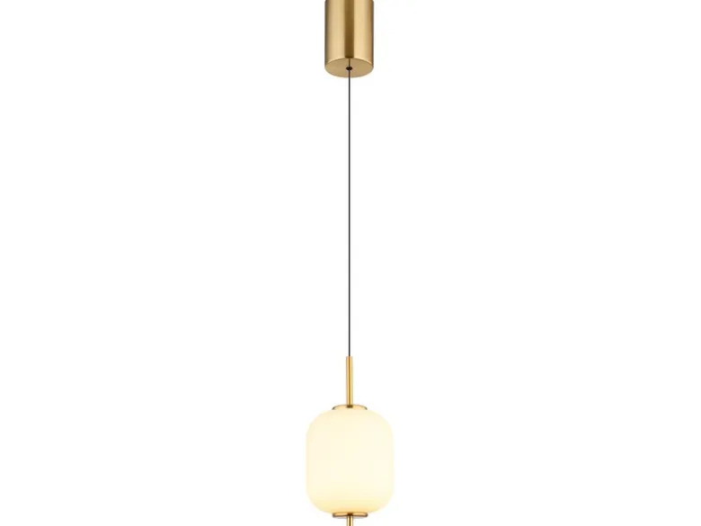 Kleine LED Pendelleuchte EWALD 1-flammig aus Metall Messing & Opalglas, Ø 13,5cm