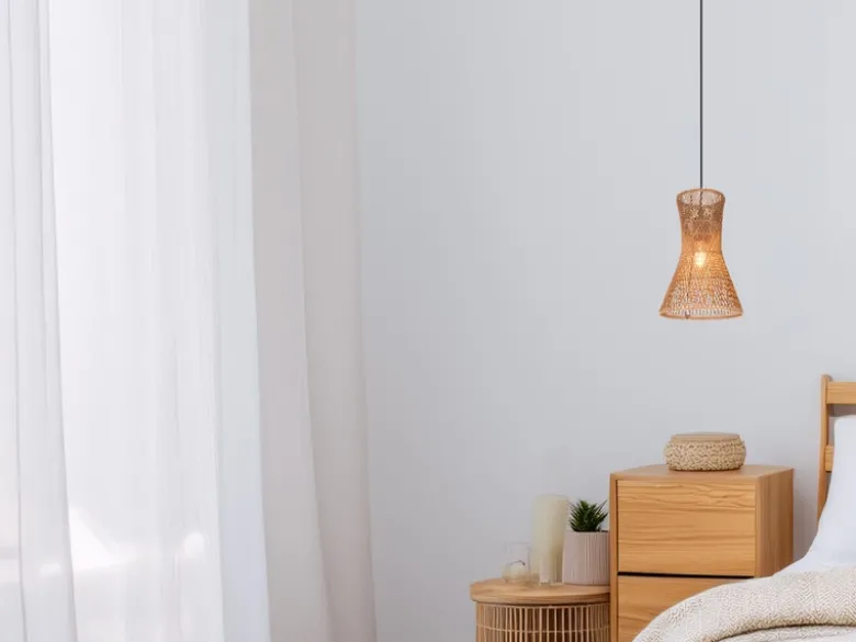 Kleine LED Pendelleuchte 1-flammig mit Lampenschirm aus Papiergarn, Ø 20cm