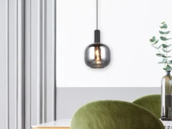 Kleine LED Pendelleuchte 1-flammig mit Glasschirm Chrom bedampft, Ø 20cm