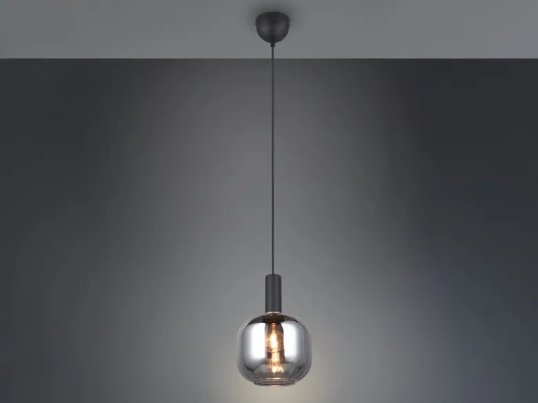 Kleine LED Pendelleuchte 1-flammig mit Glasschirm Chrom bedampft, Ø 20cm