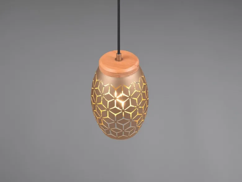 Kleine LED Pendelleuchte in Coffee mit ausgefallenem Stanzmuster, Ø 15cm