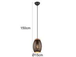Kleine LED Pendelleuchte in Schwarz/Gold mit ausgefallenem Stanzmuster, Ø 15cm