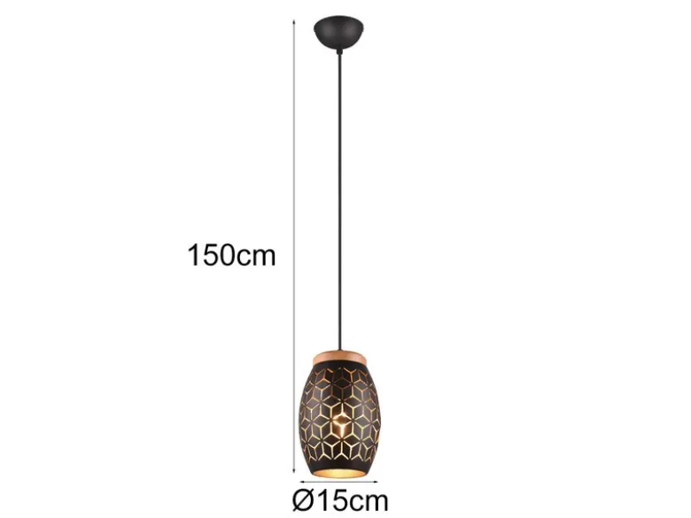 Kleine LED Pendelleuchte in Schwarz/Gold mit ausgefallenem Stanzmuster, Ø 15cm