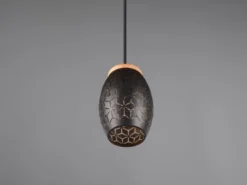 Kleine LED Pendelleuchte in Schwarz/Gold mit ausgefallenem Stanzmuster, Ø 15cm