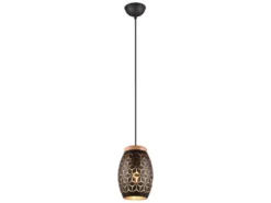 Kleine LED Pendelleuchte in Schwarz/Gold mit ausgefallenem Stanzmuster, Ø 15cm