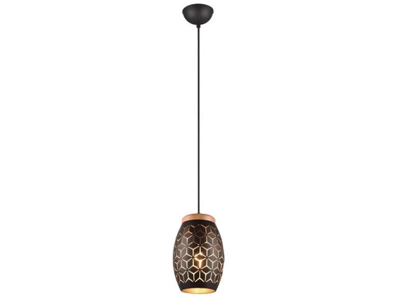 Kleine LED Pendelleuchte in Schwarz/Gold mit ausgefallenem Stanzmuster, Ø 15cm