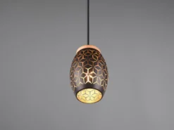 Kleine LED Pendelleuchte in Schwarz/Gold mit ausgefallenem Stanzmuster, Ø 15cm