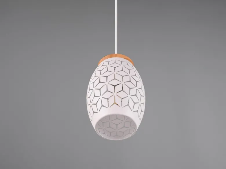 Kleine LED Pendelleuchte in Weiß mit ausgefallenem Stanzmuster, Ø 15cm