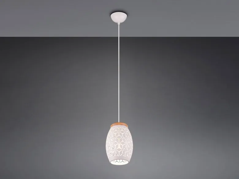 Kleine LED Pendelleuchte in Weiß mit ausgefallenem Stanzmuster, Ø 15cm