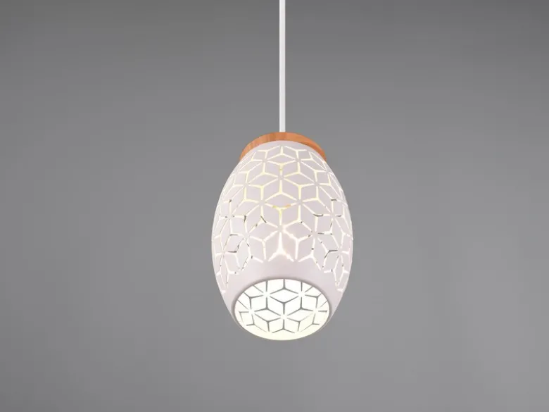 Kleine LED Pendelleuchte in Weiß mit ausgefallenem Stanzmuster, Ø 15cm