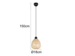 Kleine LED Pendelleuchte Korblampe aus geflochtenem Bambus, Ø 18cm