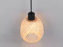 Kleine LED Pendelleuchte Korblampe aus geflochtenem Bambus, Ø 18cm