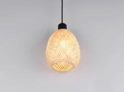 Kleine LED Pendelleuchte Korblampe aus geflochtenem Bambus, Ø 18cm